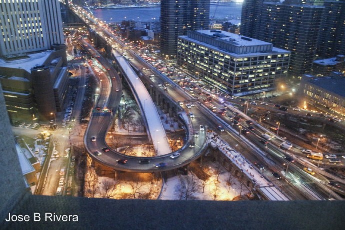 Brooklyn Bridge Roadway from high atop 1 Centre Street