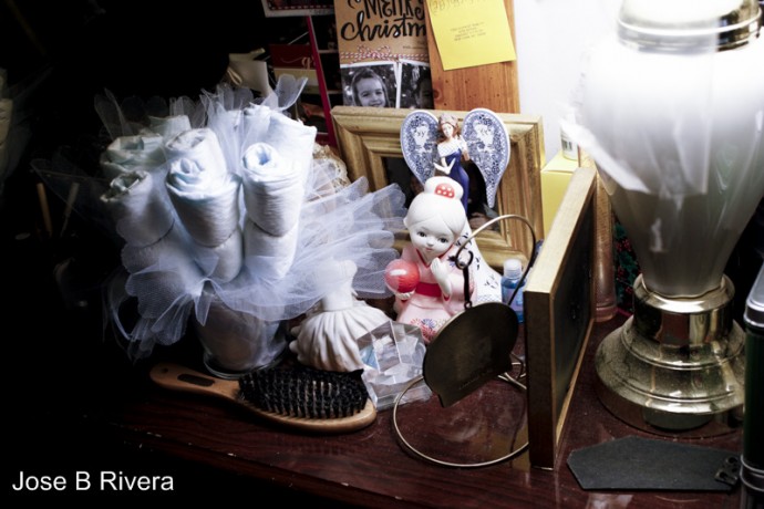 Baby shower diaper flowers at left.