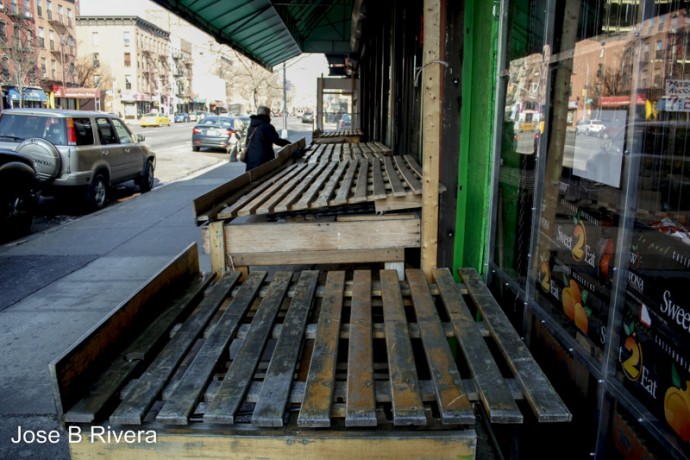 Produce palettes at East 110th Street and Third Avenue at the 'Farmer's Market'.