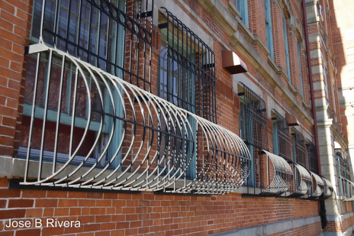 The window gates at the Julia De Burgos Cultural Center at East 106th Street and Lexington Avenue.