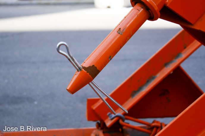 Large Pin used to hold shovel to truck. Taken at East 99th Street near First Avenue, where the Sanitation Department parks their shovel equipment.