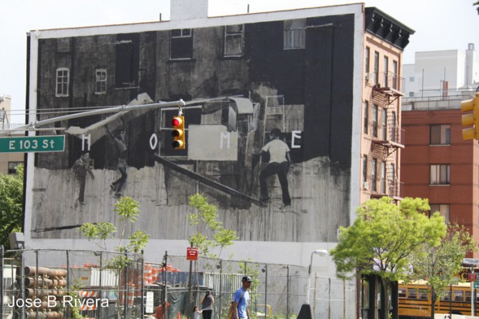 Advertising is everything on East 103rd Street and Second Avenue on the side of a building.