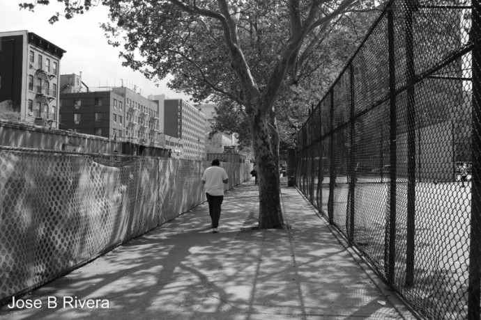 Second Avenue Subway Construction creates a tunnel effect on Second Avenue near 103rd Street.