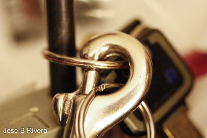 Macro photo of key ring holder.