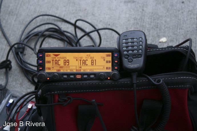I like the colors present in this photo. Grey, Black, Red and an amber orange. This is my Yaesu FTM-350/AR 2 meter & 70 Centimeter FM transmitting radio. I took this photo while providing communications for the NYC 5 Boro Bike Tour on May 1, 2016.