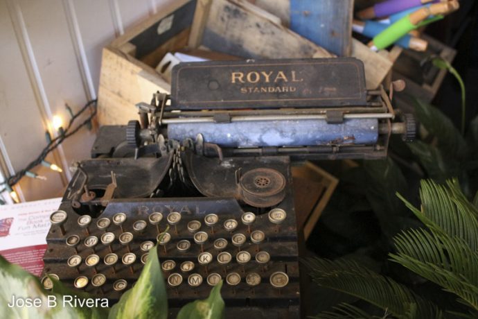 An very old typewriter on view at the Urban Garden Center at East 116th Street and Park Avenue.