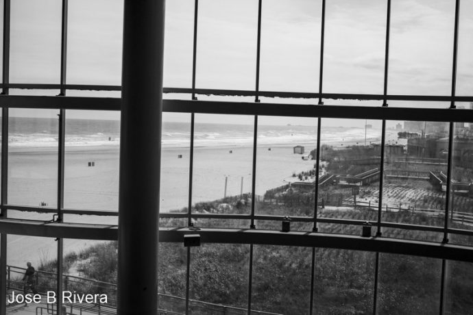 Atlantic City Beach through a mall window.