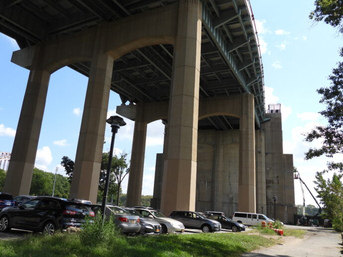 Triboro Bridge Arch. The is the view of the bridge from below and in Ward Island.
