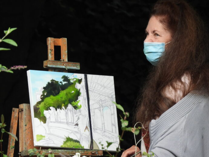 Close Up of Lady painting in Central Park