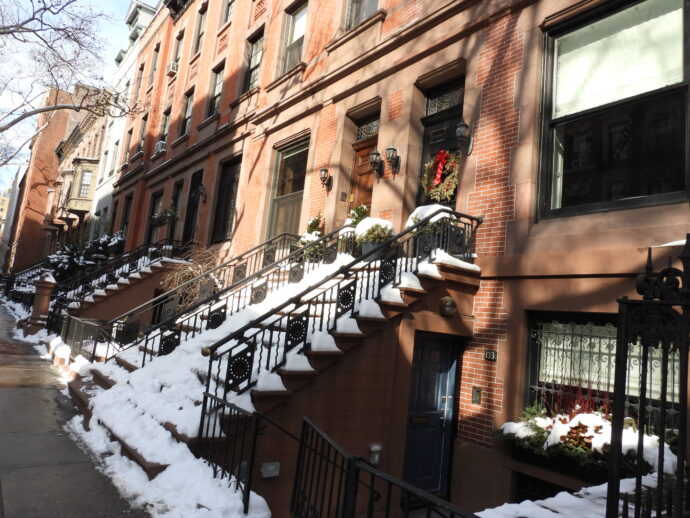 Snow filled Brownstone Stairs